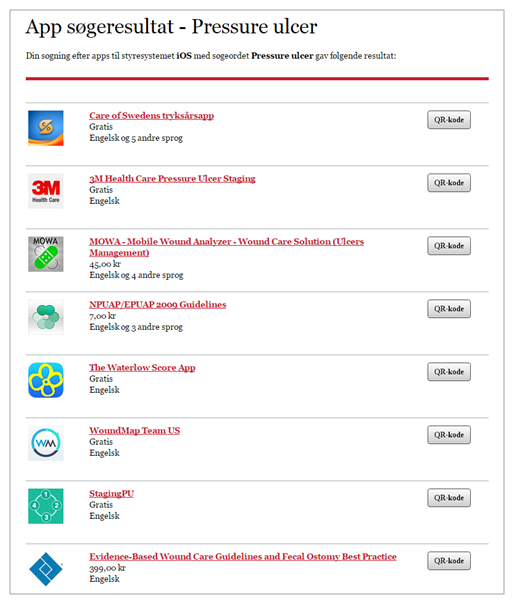 Liste med apps fra App Store som matcher søgeordet pressure ulcer